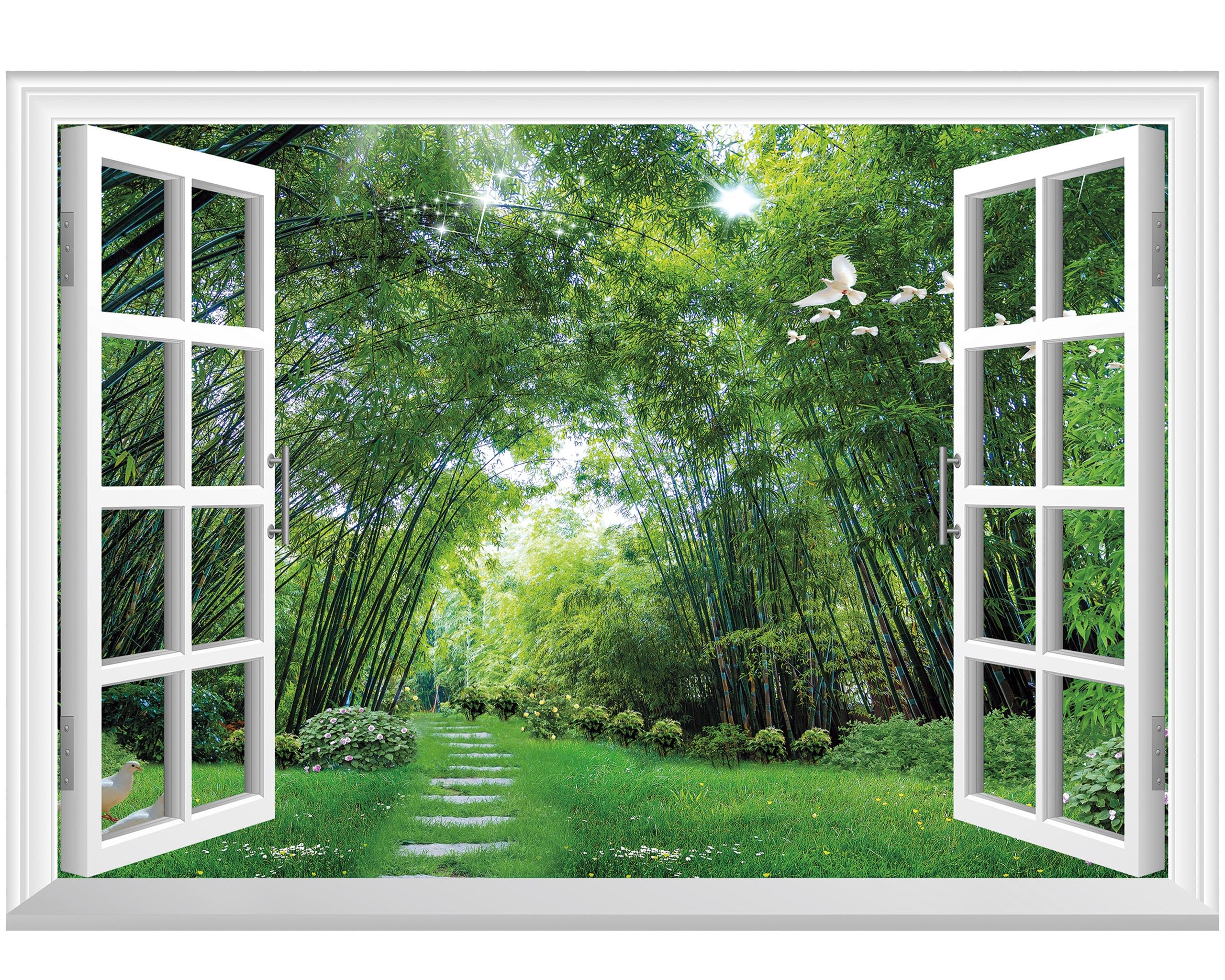 FLFK Fake Window Wall Sticker - Landscape Faux Window Wall Mural for Wall Decor, Stick and Peel Wall Decals,48"x32",Set of 2 Sheets — view 22