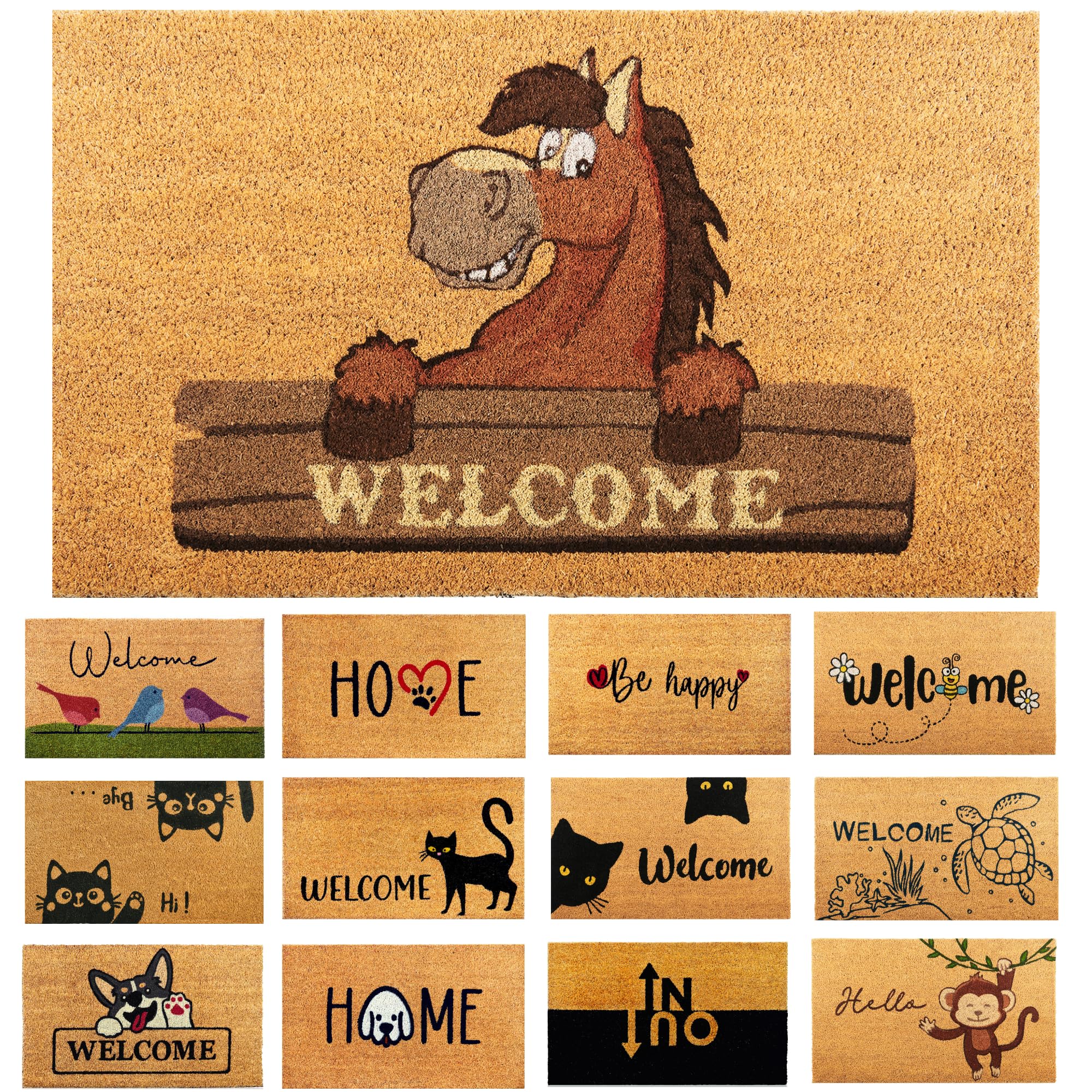 Felpudo Welcome Caballo de Fibra Coco - 70x40cm - Felpudos Antideslizantes - Felpudos Originales para la Entrada a Casa, Pasillos, Puertas de Exterior - Accesorios para el Hogar - Material Resistente