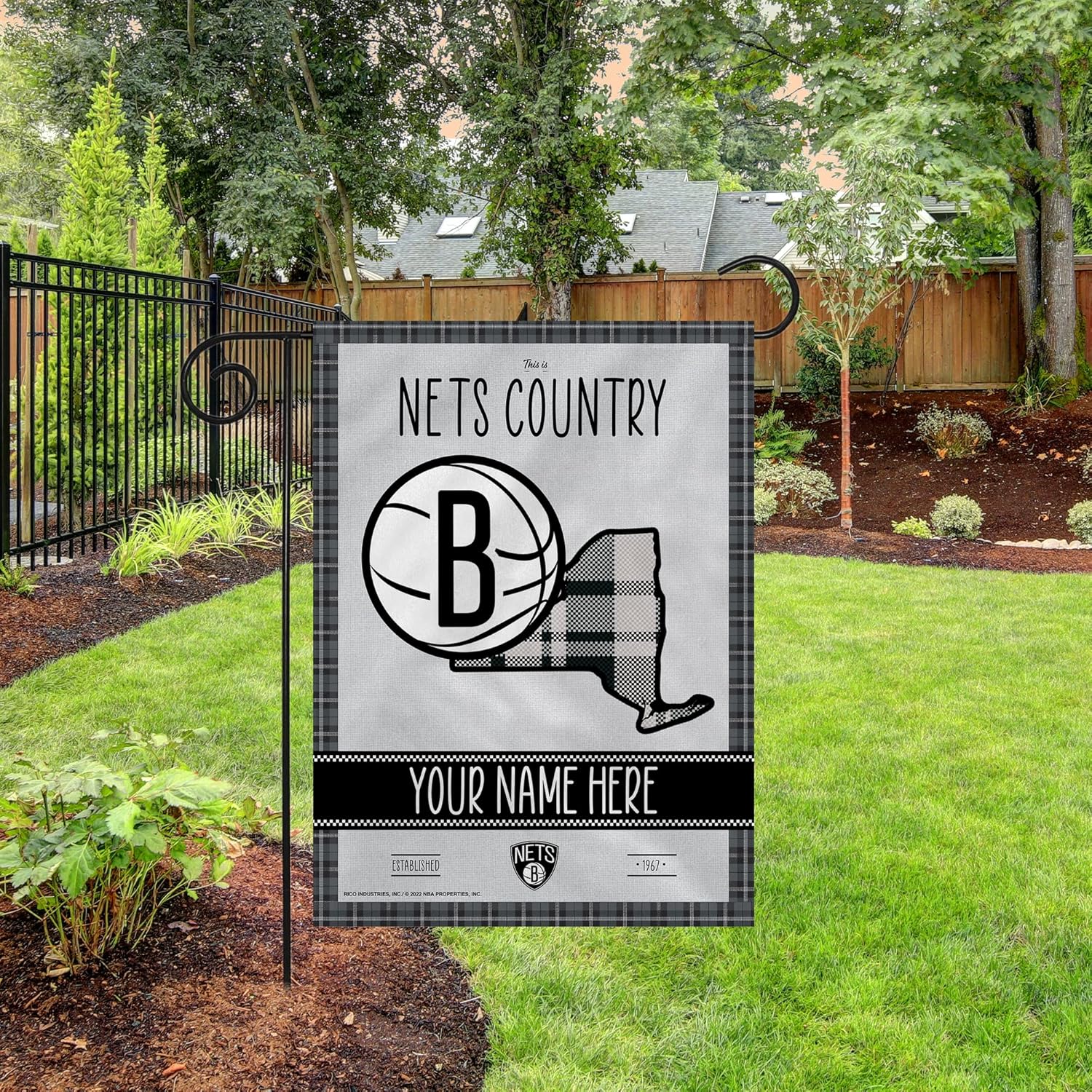 Rico Industries NBA Personalized Country - Plaid Design 13" x 18" Double Sided Garden Flag