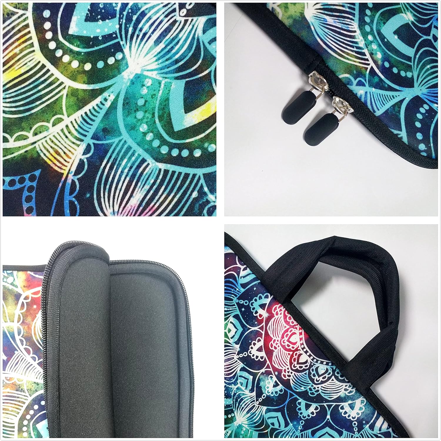 15 inch Neoprene Laptop Carrying Bag Chromebook Case Notebook Ultrabook Bag Tablet Travel Cover with Handle Zipper Carrying Sleeve Case Bag Fits 14 15 15.4 inch Netbook/Laptop (Mandala) - Image 2