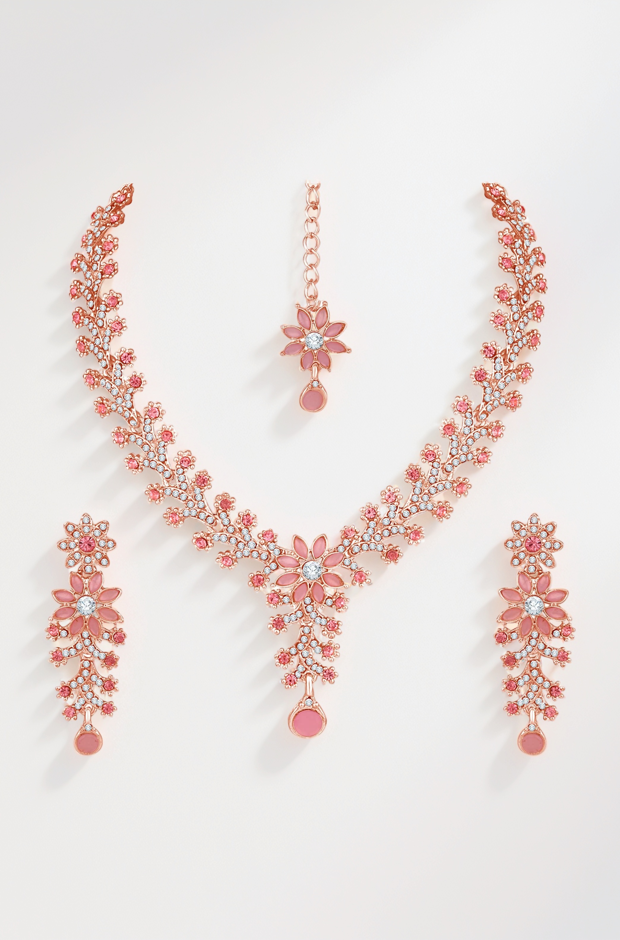 Diamond Necklace Jewellery Set for Women with Earrings and Maang Tikka for Wedding, Party, Engagements & Festivals