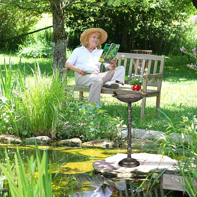 Foto 5 de 8 de Relaxdays Bebedero Pájaros Hierro Fundido, Fuente Aves con Pilar, Bañera Gorriones Jardín, 75,4 cm de Alto