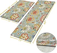 Vista 3 de Juego de 2 alfombras de cocina florales coloridas para el piso, alfombra de piso boho colorida para la cocina, alfombras de piso de cocina boho