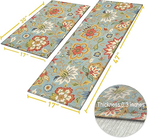 Miniatura 3 de Juego de 2 alfombras de cocina coloridas florales para piso, tapete bohemio colorido para cocina, alfombras de piso de cocina boho frente al