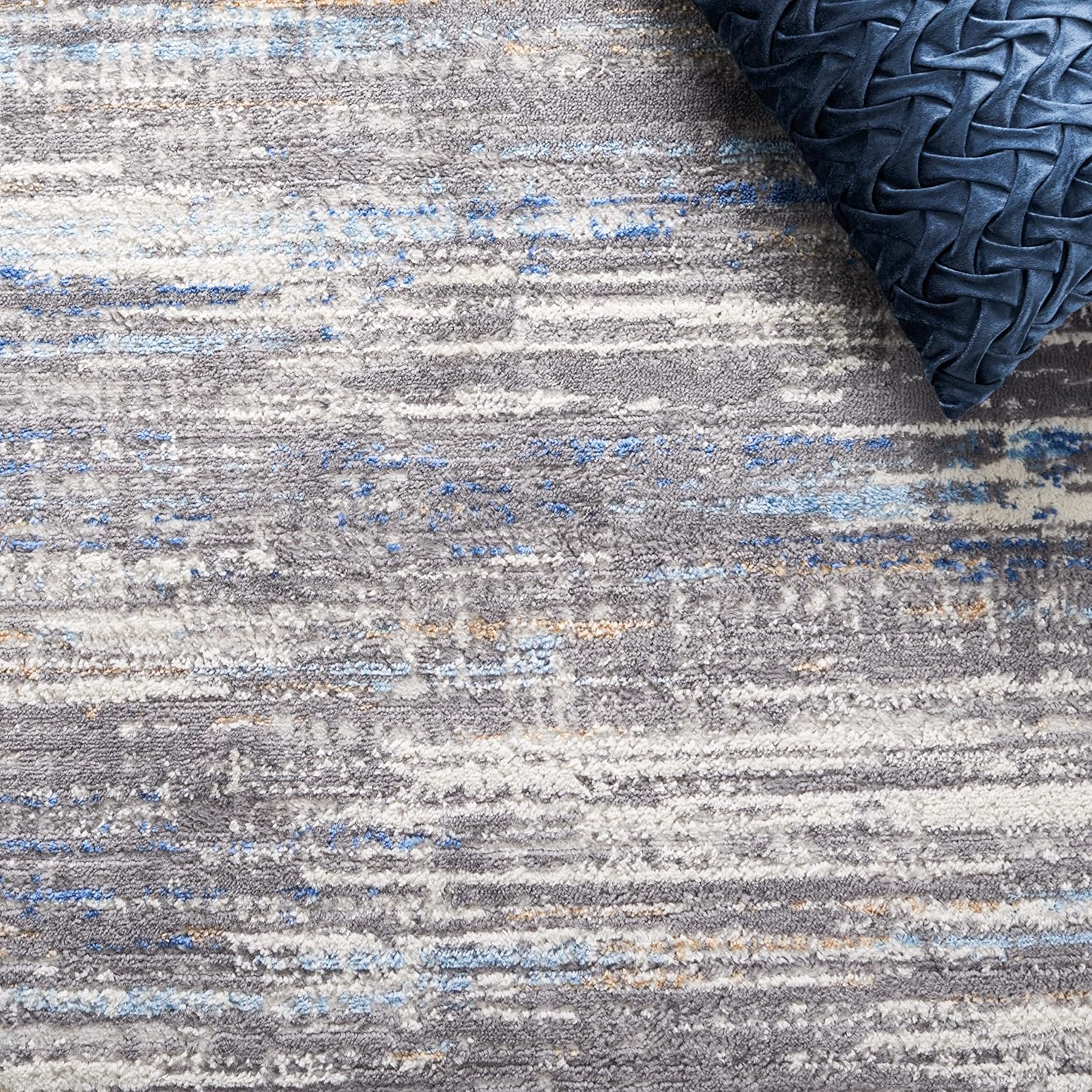 SAFAVIEH Shivan Collection Area Rug - 6'7" Square, Light Grey & Blue, Modern Abstract Distressed Design, Non-Shedding & Easy Care, Ideal for High Traffic Areas in Living Room, Bedroom (SHV191M)