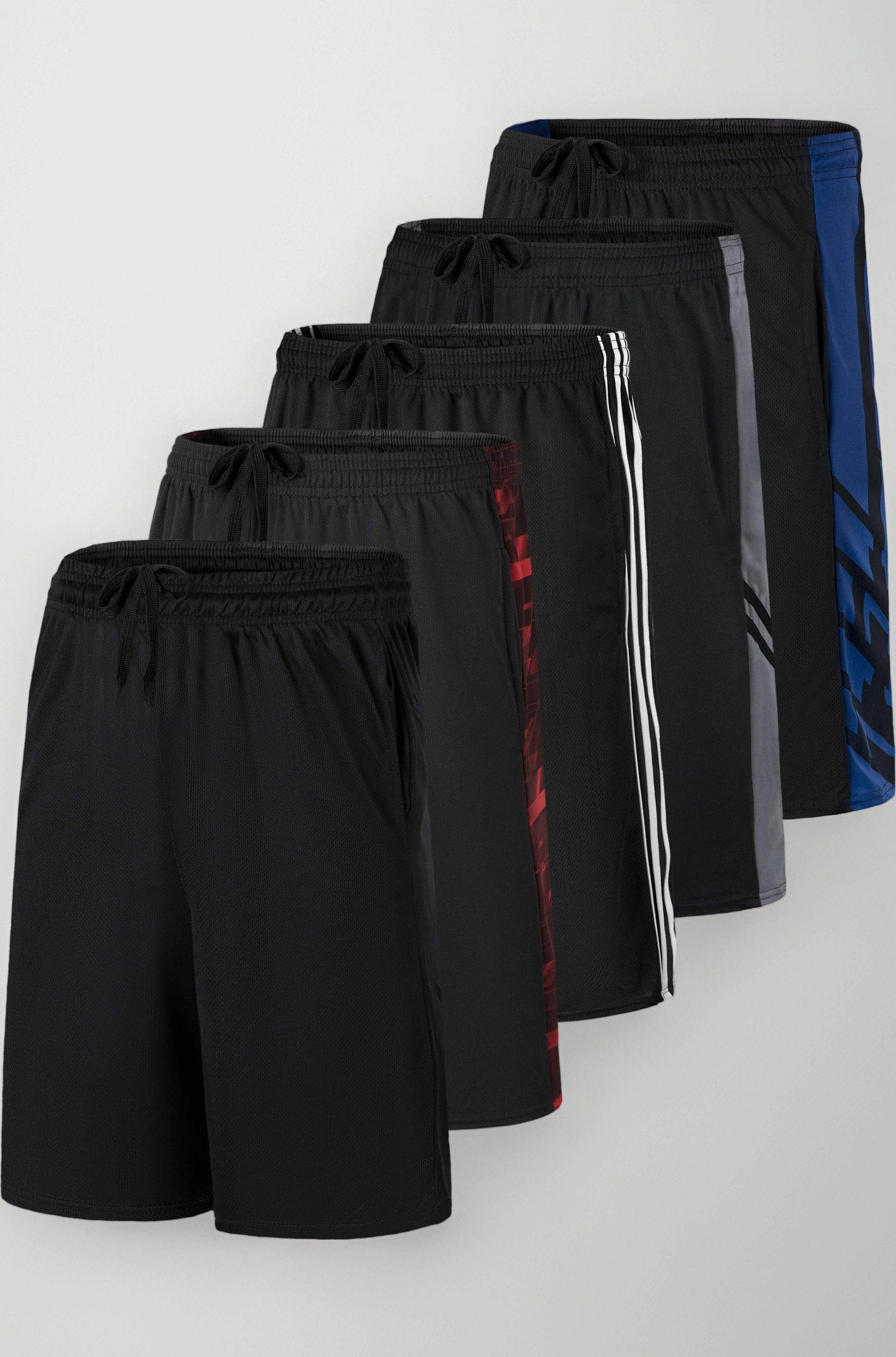 Real Essentials Men's Active Athletic Performance Shorts with Pockets - 5 Pack
