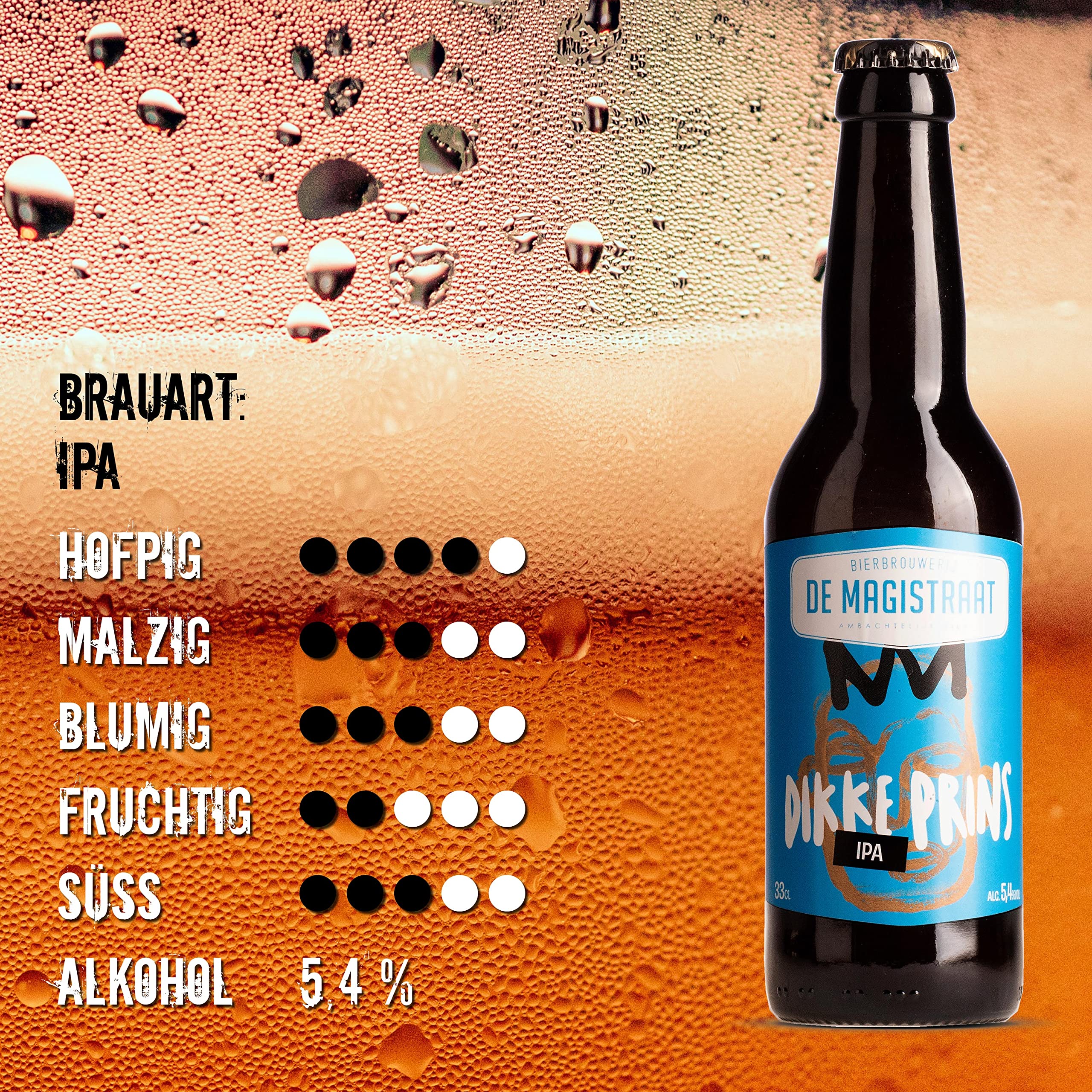 De Magistraat `Dikke Prins´ IPA 5,4% (24 x 0,33l) ** Sparpaket 22+2 GRATIS ** (inklusive 6,00 € Pfand)