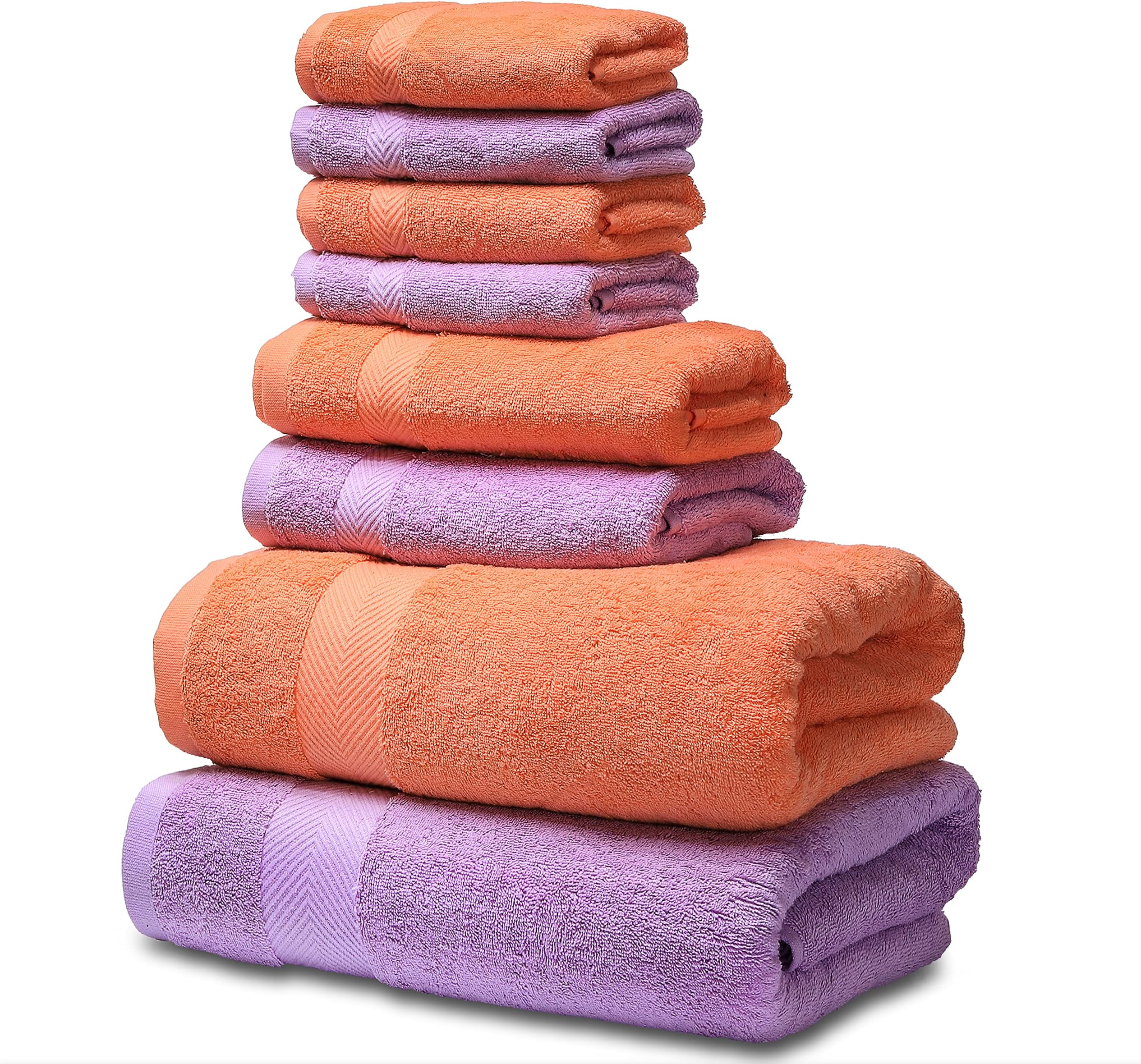 SEMAXE Towels Bathroom Sets. Hotel & Spa Quality. 2 Large Bath Towels , 2 Hand Towels, 4 Washcloths. Premium Cotton Bathroom Towels. Soft & Highly Absorbent (Orange+Purple, 8 Piece Towel Set)