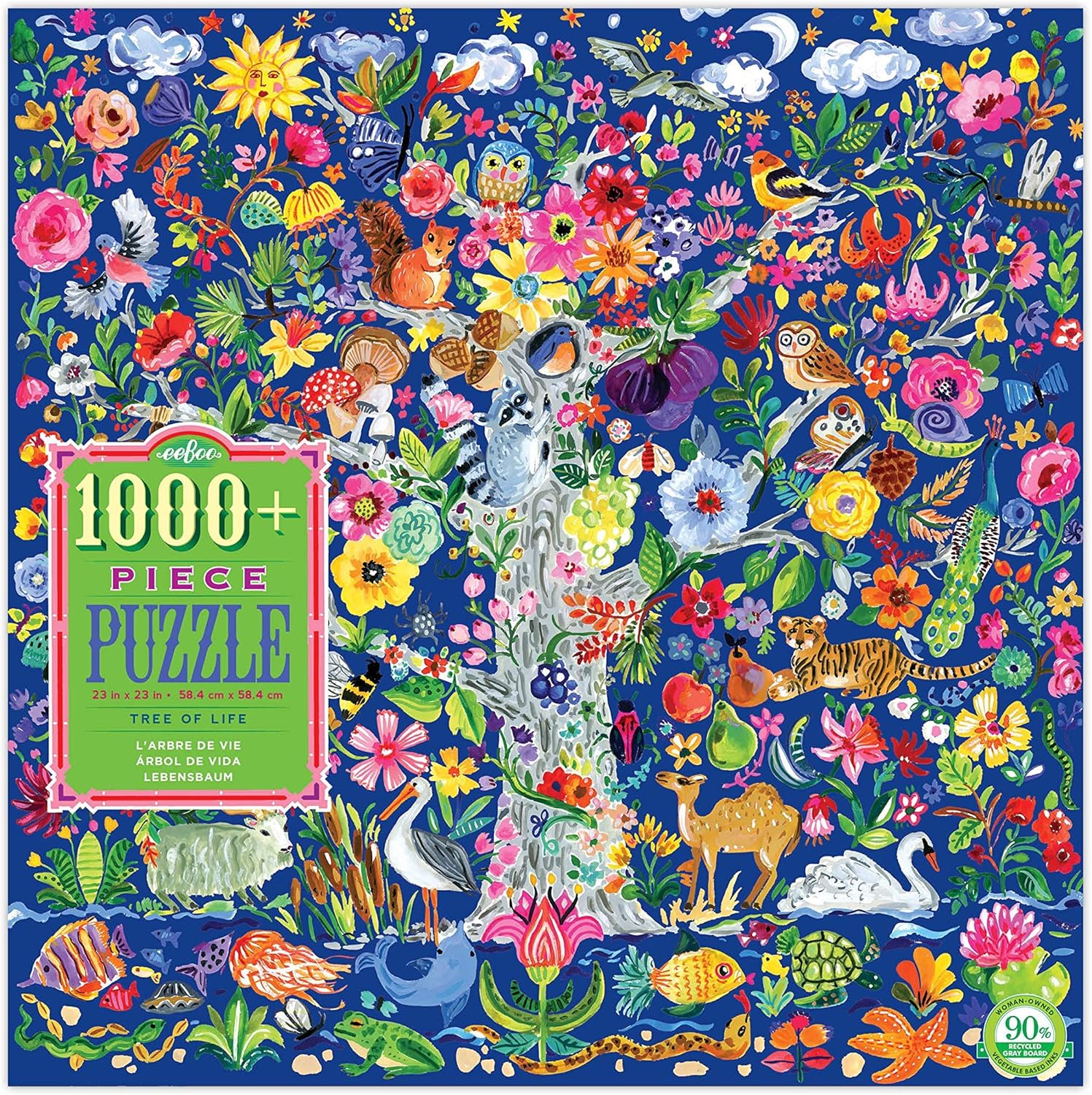 eeBoo 1000 Piece Puzzle - Tree of Life Jigsaw Puzzle for Adults, Square 23" x 23" Made with Recycled Board & Vegetable-Based Ink