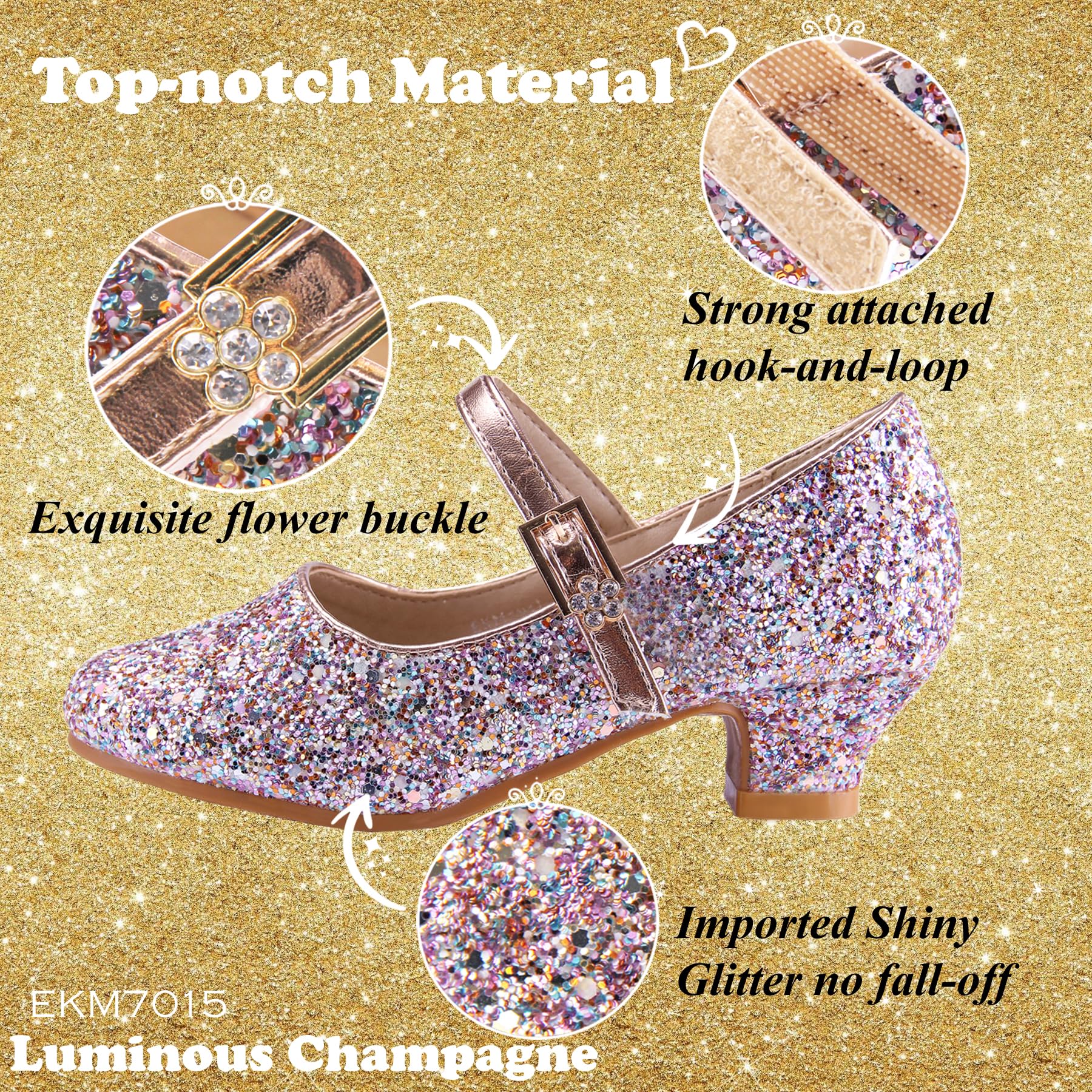 EIGHT KM - Mädchen High Heel Kleid Schuhe - Mary Jane Prinzessin Hochzeit Pumps - Funkelnder Glitzer Glatt Schuhe für Kinder Kleinkind