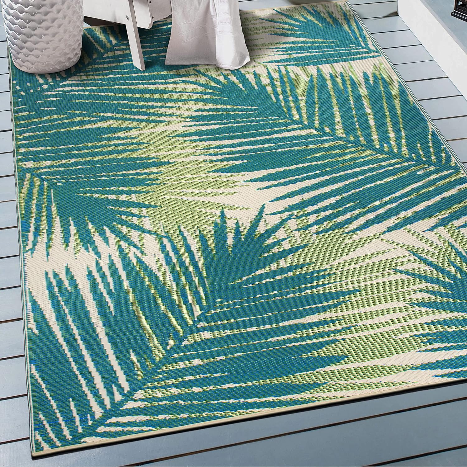 Rugshop Tropical Floral Reversible Crease-Free Waterproof Premium Recycled Plastic Outdoor Rugs for Patio,Backyard,RV,Deck,Picnic,Trailer,Beach,Camping Rug 4' X 6' Green 4' x 6' (Rectangular) Green