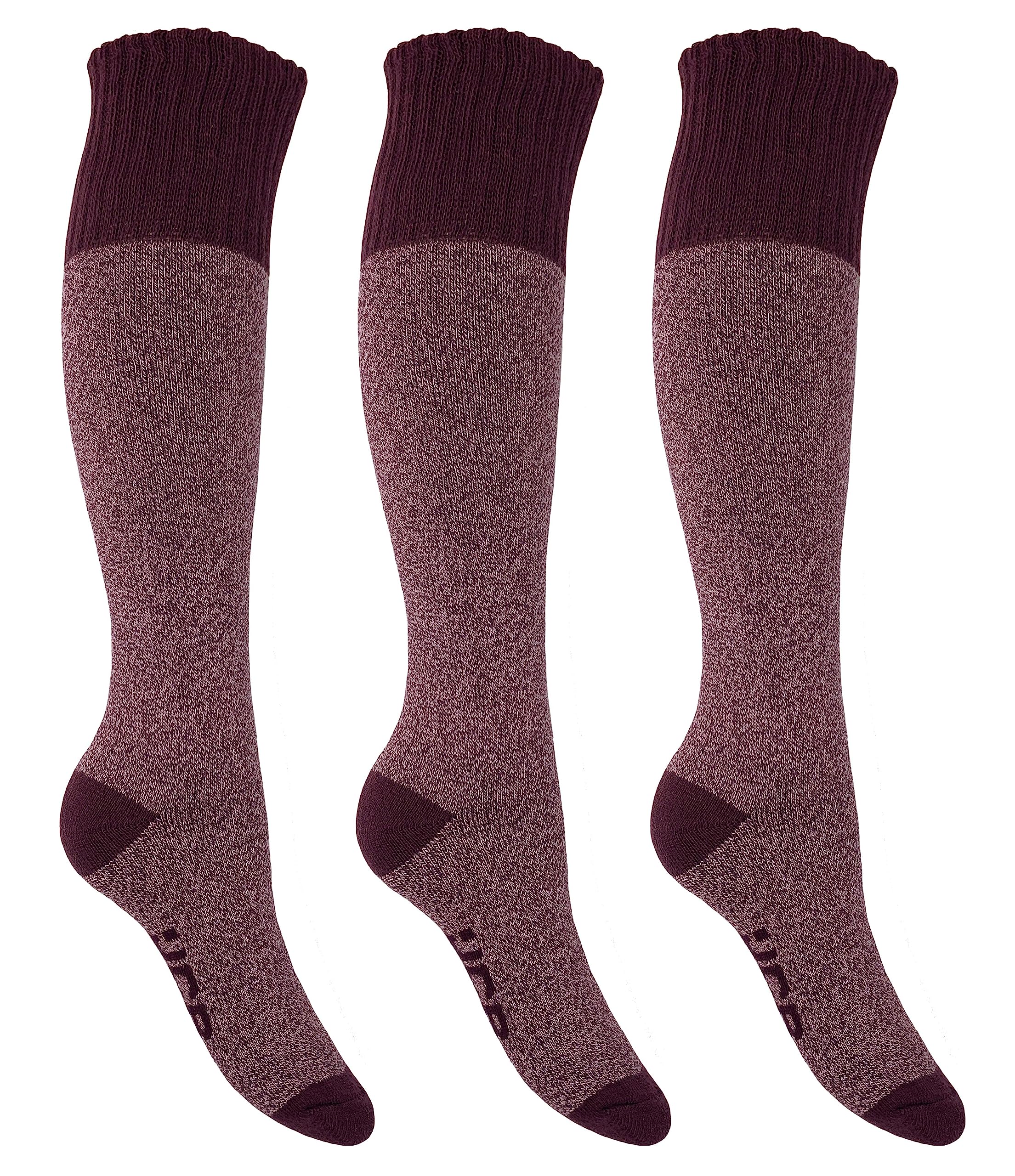 JCB - Ladies Welly Boot Socks -Cotton Rich - 1 Pack - Burgundy - UK 4-7 EUR 37-40 - Knee High Socks (3 Pair Pack)
