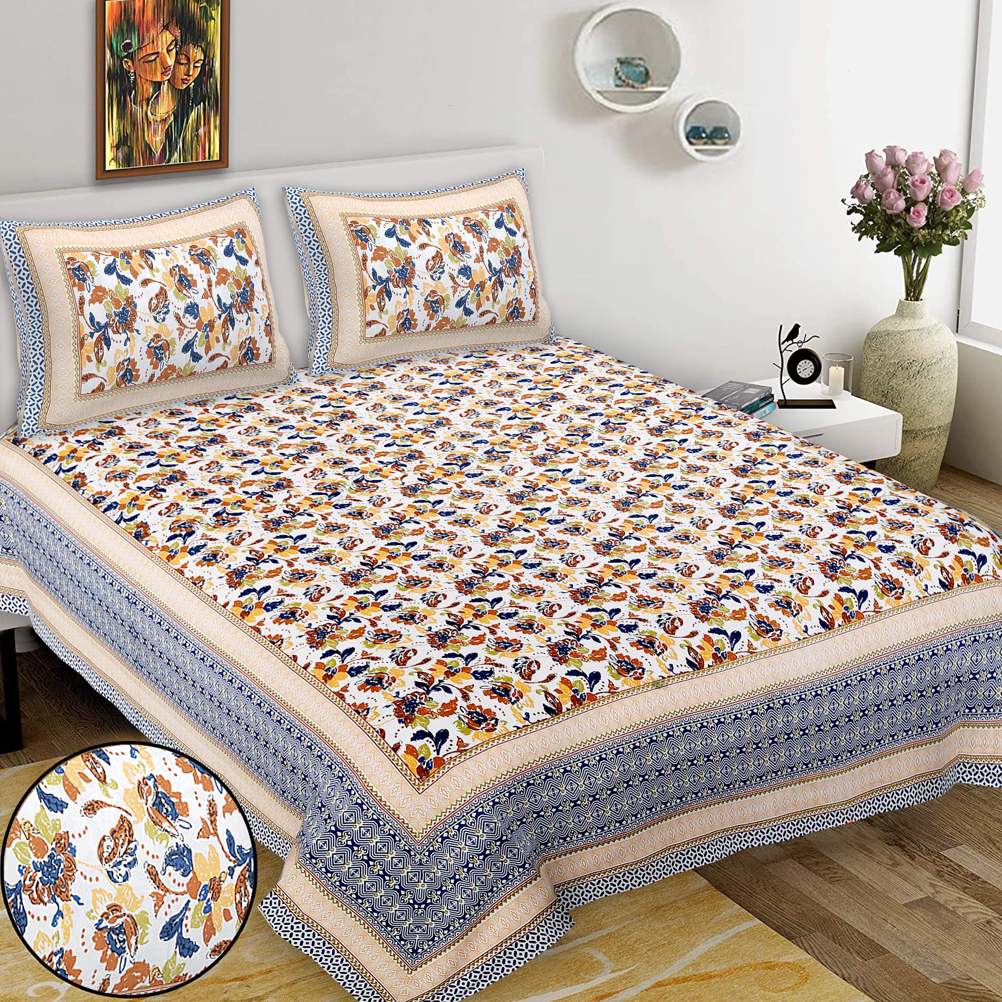 RHF Cotton Bedsheet for Double Bed - King Size Bedsheet with 2 Pillow Covers- 1036 (Pattern-13, King)-picture-20