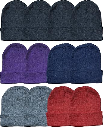 Yacht & Smith 12 Pack of Winter Beanie Hats Bulk for Men Women Kids, Wholesale Winter Hat Beanies