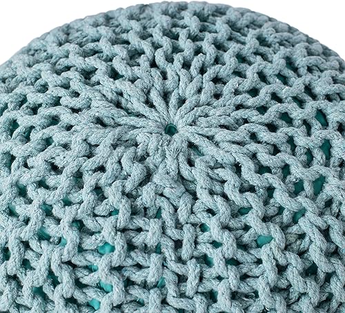 Miniatura 22 de BIRDROCK HOME Puf otomano cuadrado | Taburete de algodón trenzado con relleno de puf | Reposapiés bohemio para sala de estar, dormitorio, asiento