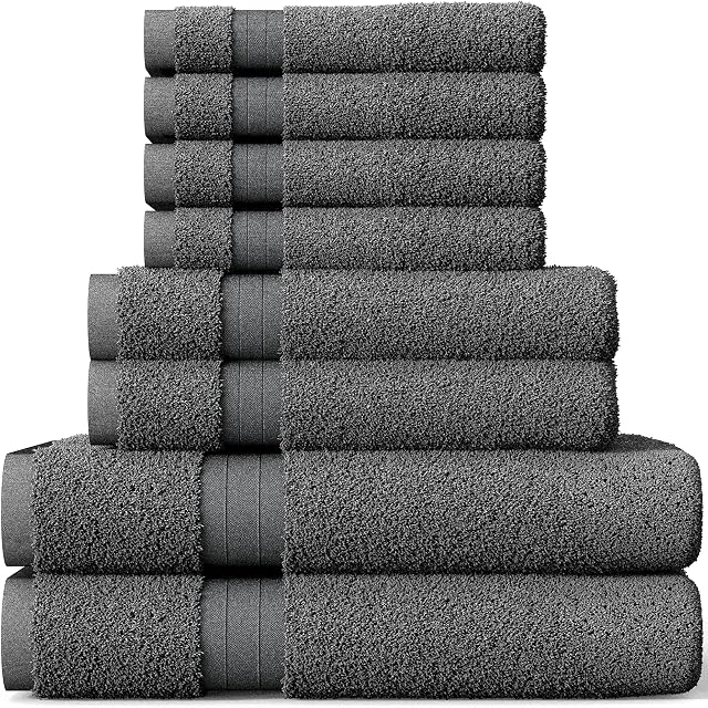 Bath Hand Face Towel packs Set, Premium 600 GSM 100% Ring Spun Certified Cotton  Quick Dry, High Absorbent, Soft Feel Towels, Easy care Hotel Quality. (Grey, 8 Pieces Set)