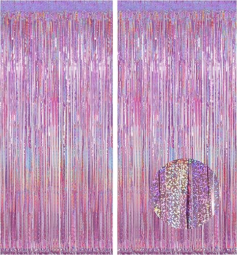 Miniatura 15 de Melsan - Telón de fondo de flecos de aluminio, paquete de 2 cortinas de flecos de papel de oropel de 3.2 x 8.2 pies, cortinas de flecos brillantes