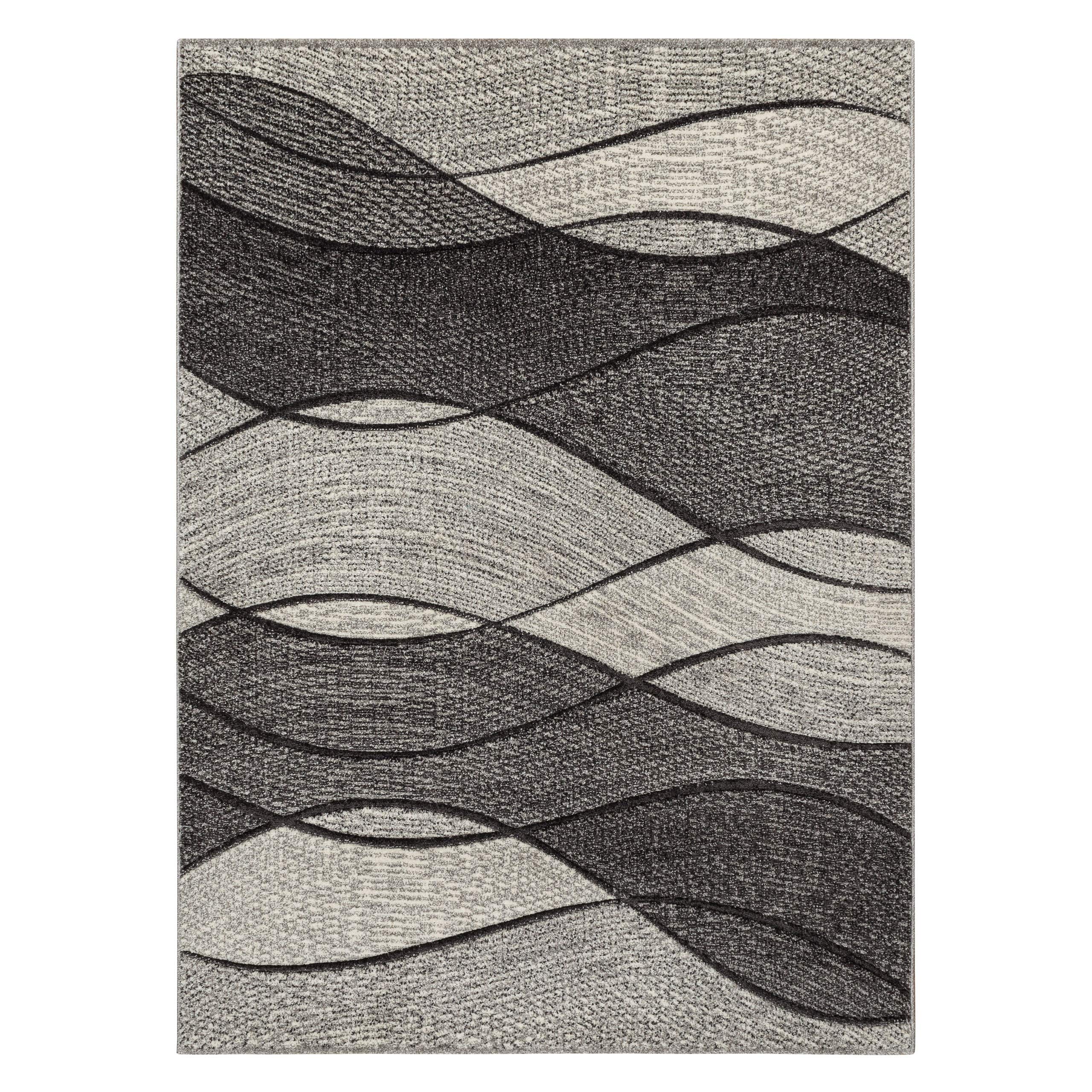Tapis Feel Vagues Design Moderne, pour Chambre, Salon, Gris/Anthracite/crème 80x150 cm