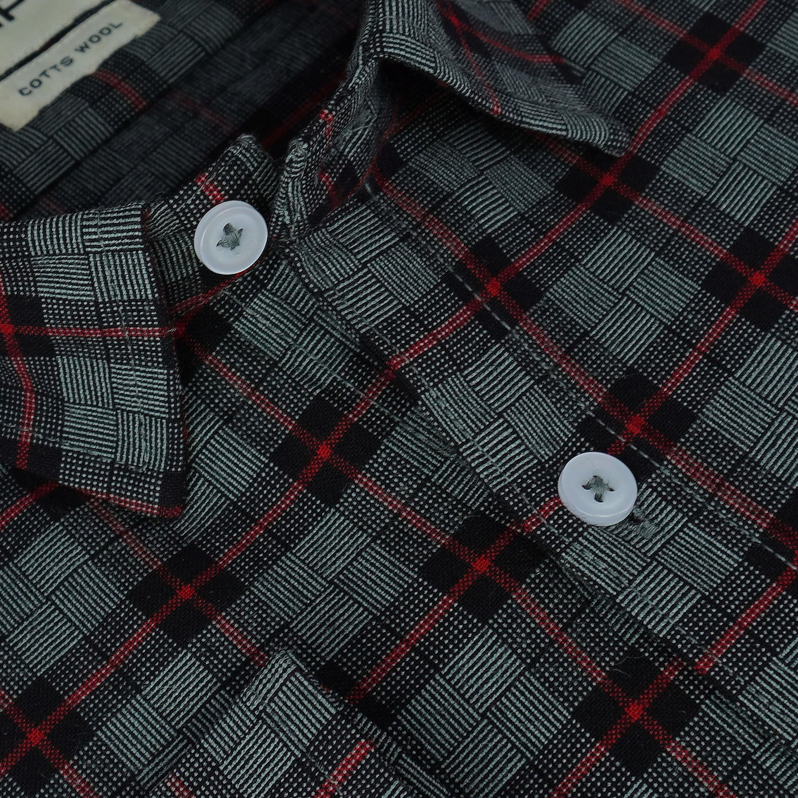 GHPC Cottswool Winter Wear Woolen Glen Plaid Checked Full Sleeves Regular Fit Formal Shirt for Man (Steel Grey, CW231031_44) 1