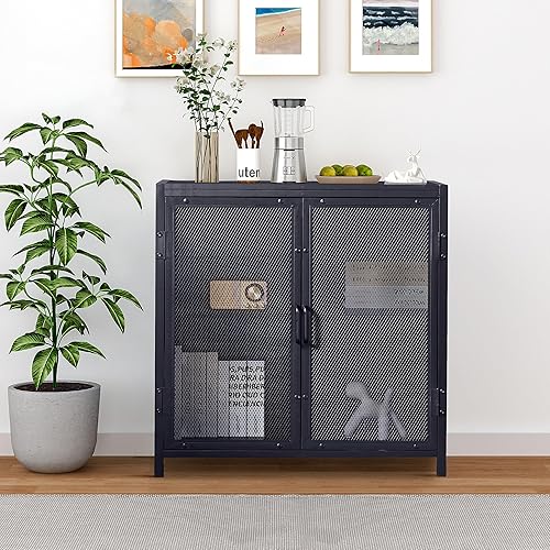 Gabinete de buffet, gabinete de almacenamiento de buffet moderno con puertas de rejilla de hierro y escritorio de madera, aparador independiente disponible en Yaxa Peru