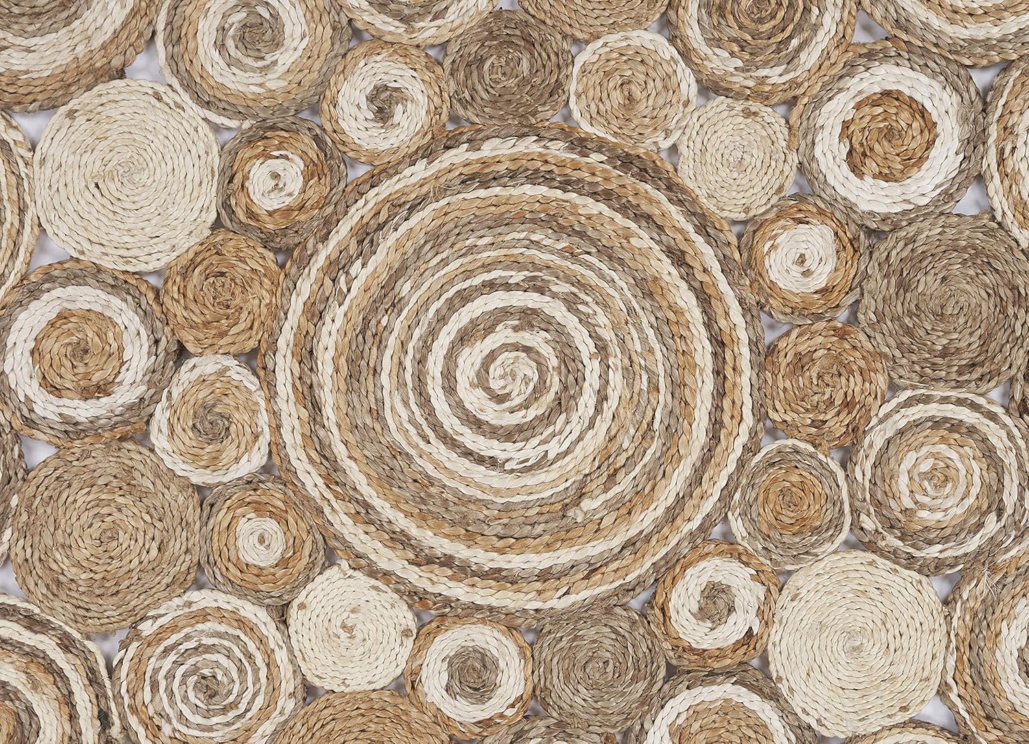 LR Home Natural Jute 4ft Round Area Rug for Home Decor | Braided Jute Rugs for Living Room, Bedroom, Playroom | Bohemian Farmhouse Indoor Carpet for Room Decor | Natural/Bleach Gray