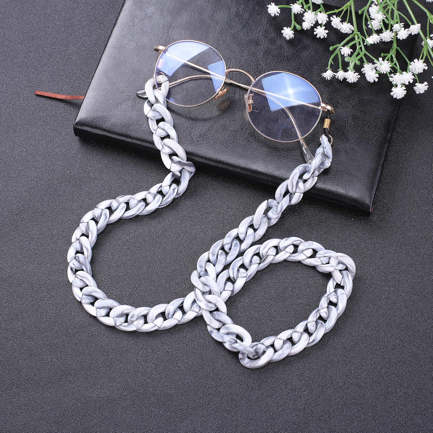 Fashion Twist Link Acrylic Eyeglass Chain Marble Texture Sunglasses Holder Eyewear Retainer Strap for Women