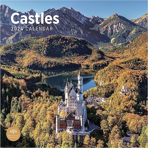 Bright Day - Calendario mensual de pared 2024 con castillos de 12 x 12 pulgadas