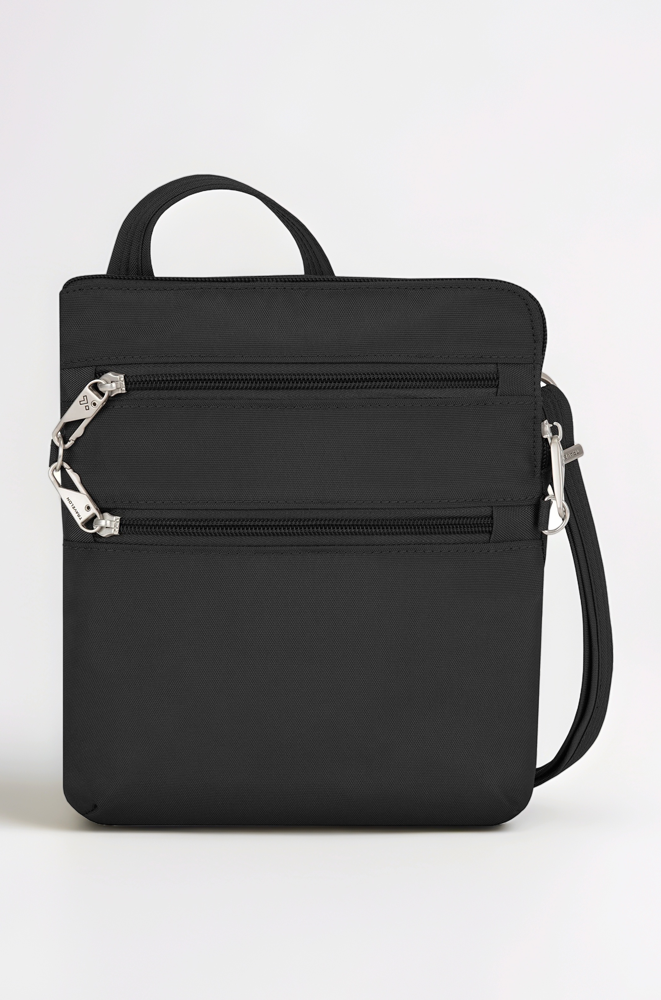 Anti-theft Classic Slim Dbl Zip Crossbody Bag, Black, One Size