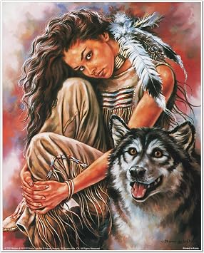 Indian Maiden and Wolf Native American Wall Decor Art Print Poster 16x20