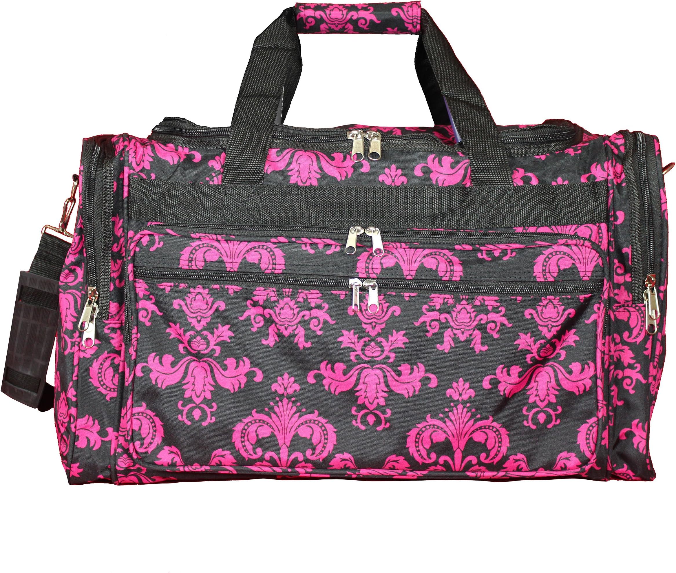 16-inch Shoulder Carry-on Duffel Bag - Black Pink Damask