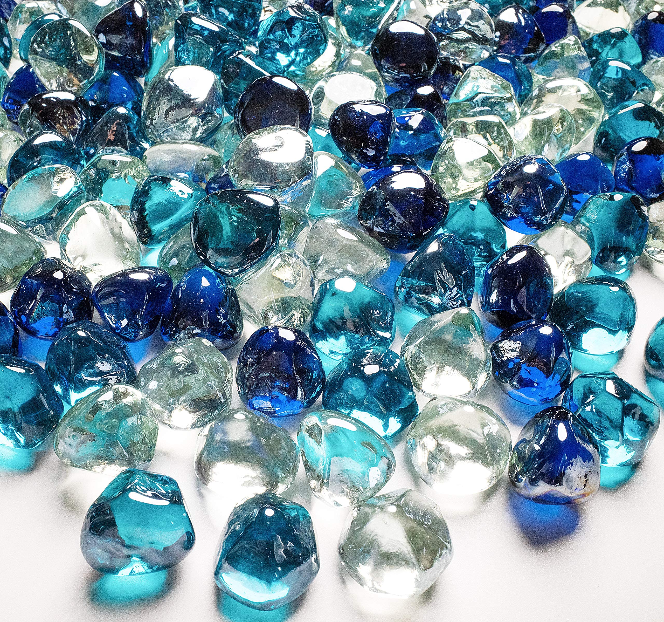 Li Decor 10 Pound Fire Glass Diamonds 1 Inch Fire Pit Glass Fire Glass Rocks for Gas Fireplace Blended Blue Luster