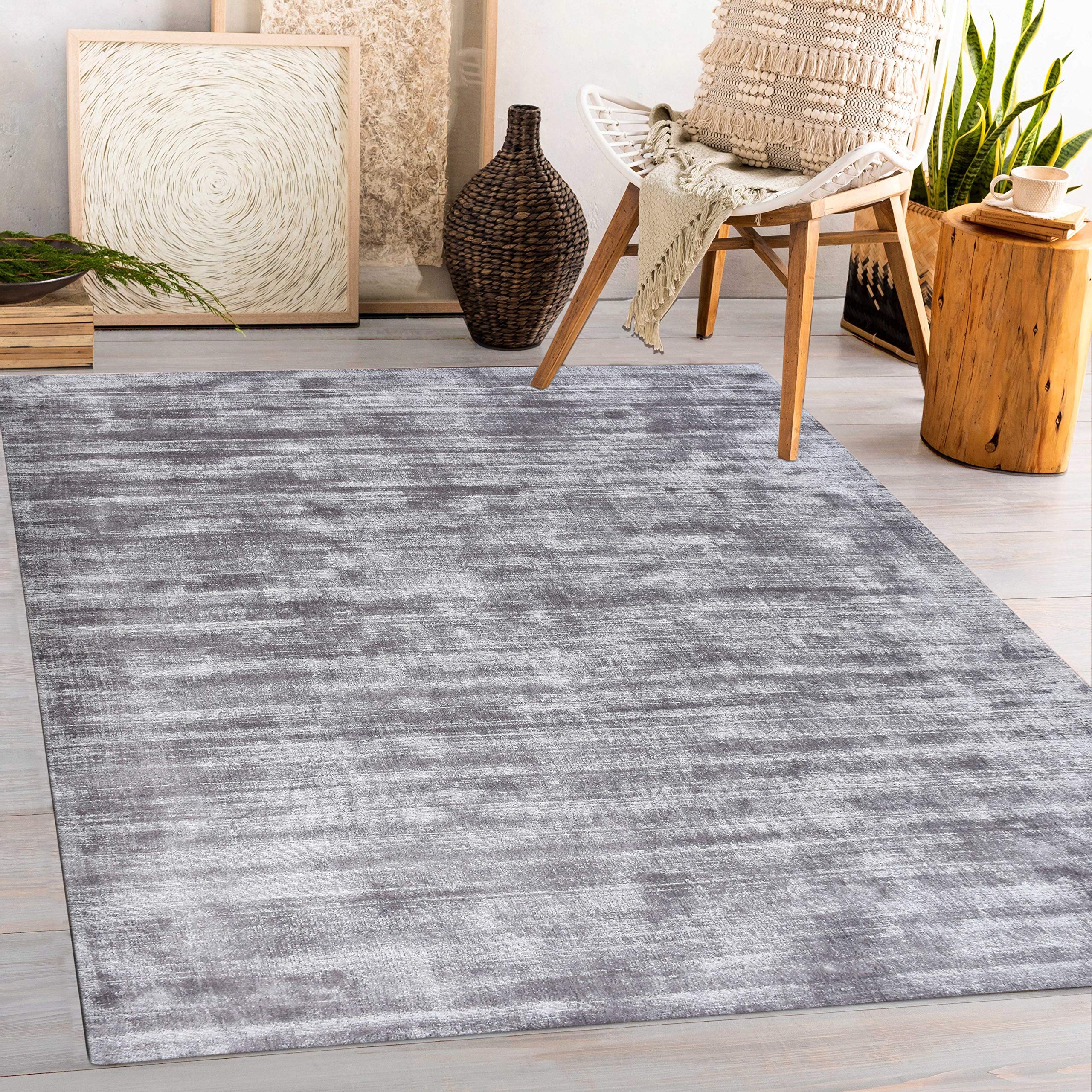 univers decor - Tapis en Viscose tissé à la Main Used 90 x 150 cm (Gris, Tapis Viscose tissé à la Main 90 x 150 cm)