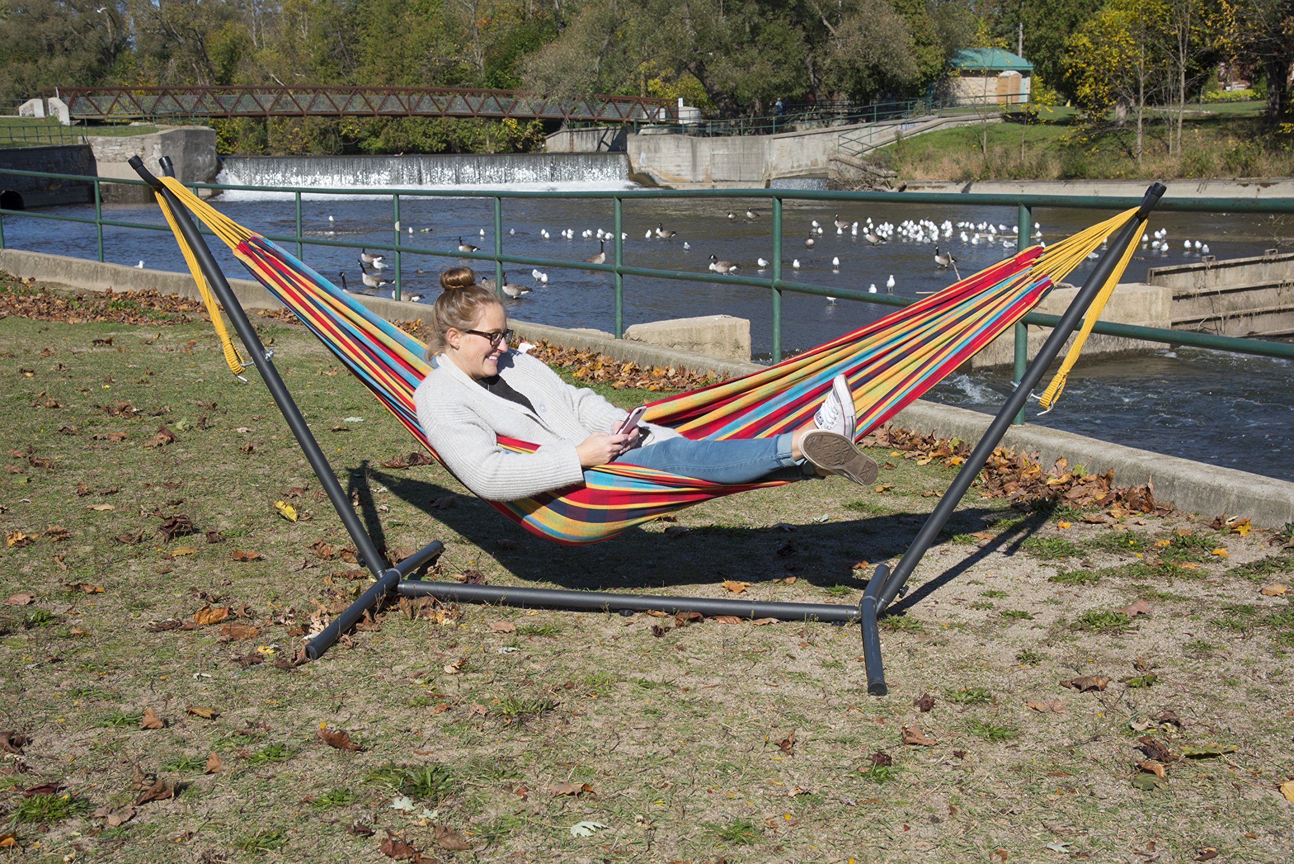 Vivere Doppel Baumwolle Hängematte mit Hängemattengestell 250 cm, Paradies