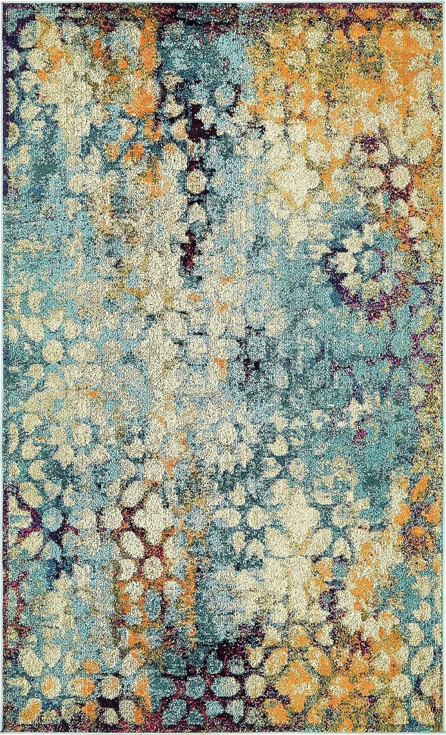Unique Loom Vita Collection Traditional Over-Dyed Saturated Floral Medallions Area Rug (5' 0 x 8' 0 Rectangular, Turquoise/ Ivory)