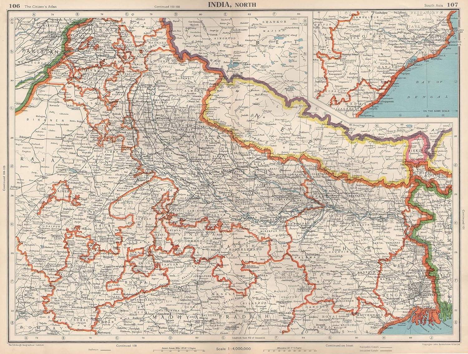 Old Map Of Sikkim India North & Nepal. Shows Independent Sikkim. Bengal Orrissa - 1952 - Old  Map - Antique Map - Vintage Map - Printed Maps Of India : Home & Kitchen