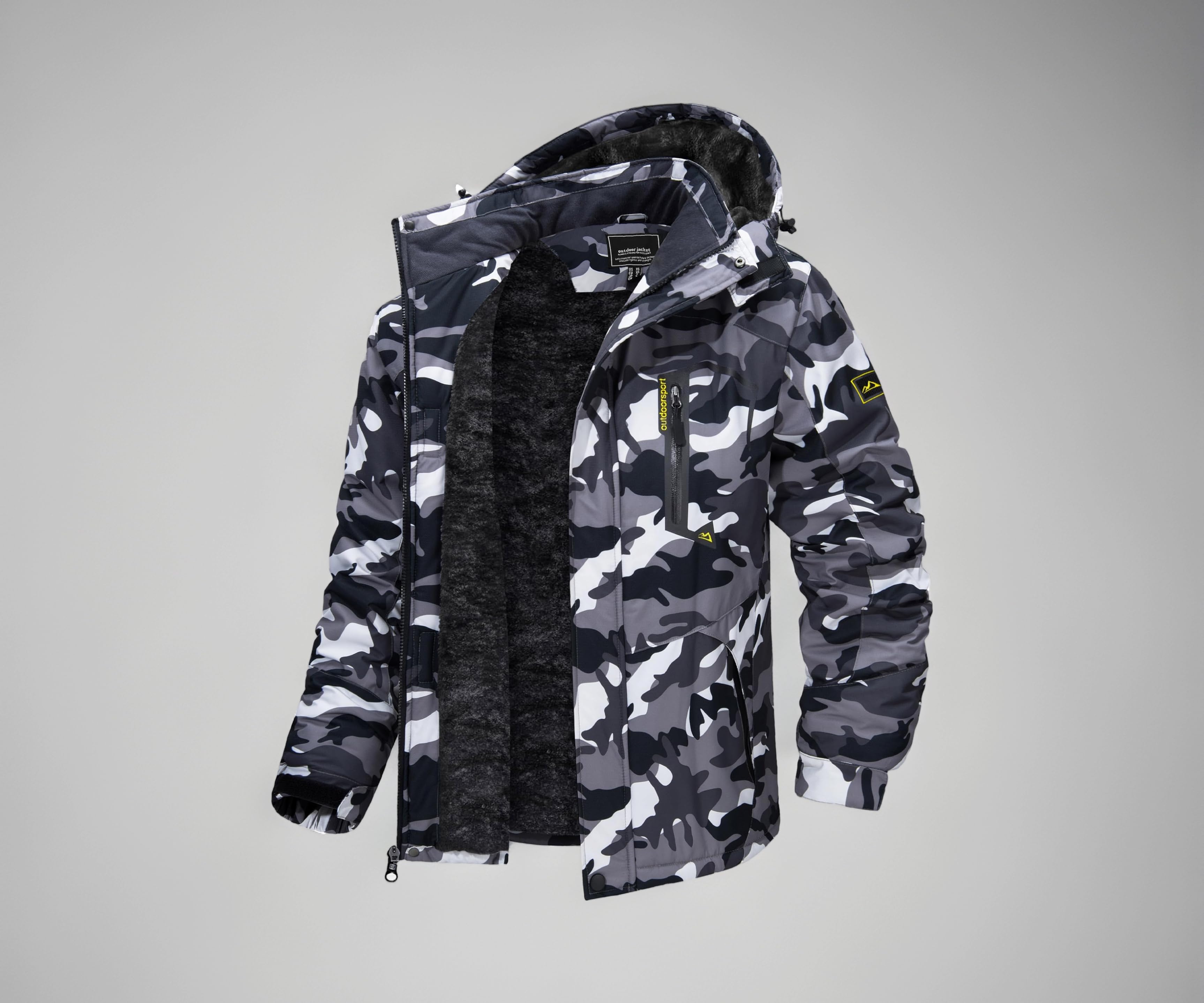 TACVASEN Men's Outdoor Jackets Winter Waterproof Windproof Ski Snowboard Fleece Lined Jacket Hooded, #215 Black Color, Small