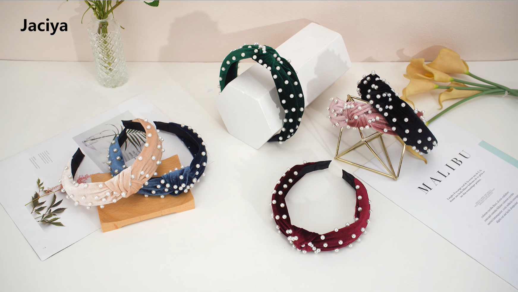 Amazon.com : Jaciya Knotted Pearl and Velvet Headbands Pack 