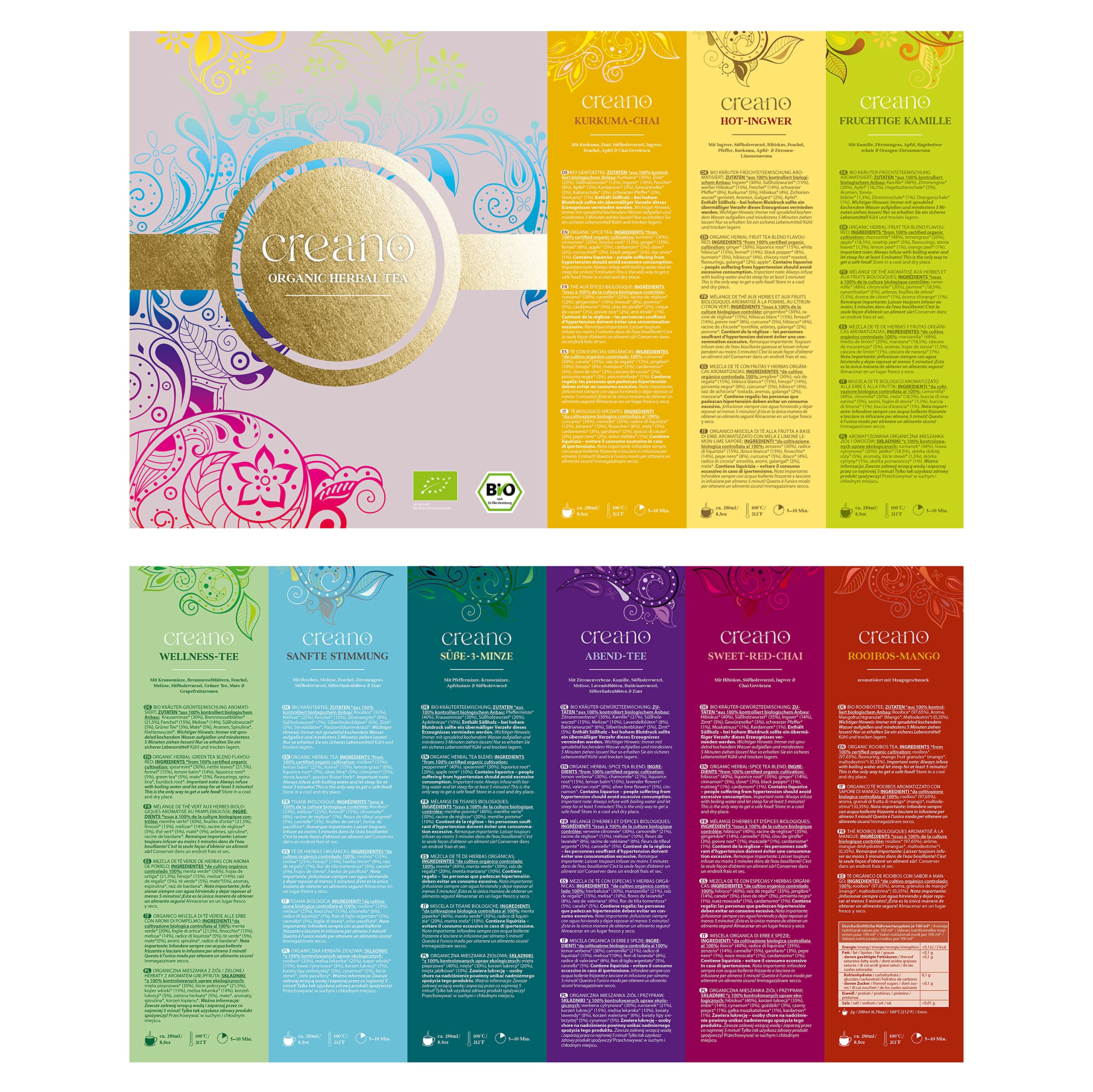 Creano doppelwandige Gläser 400ml „DG-Hoch“, 6er Set + 6x hochwertiger Kräutertee oder Früchtetee gratis