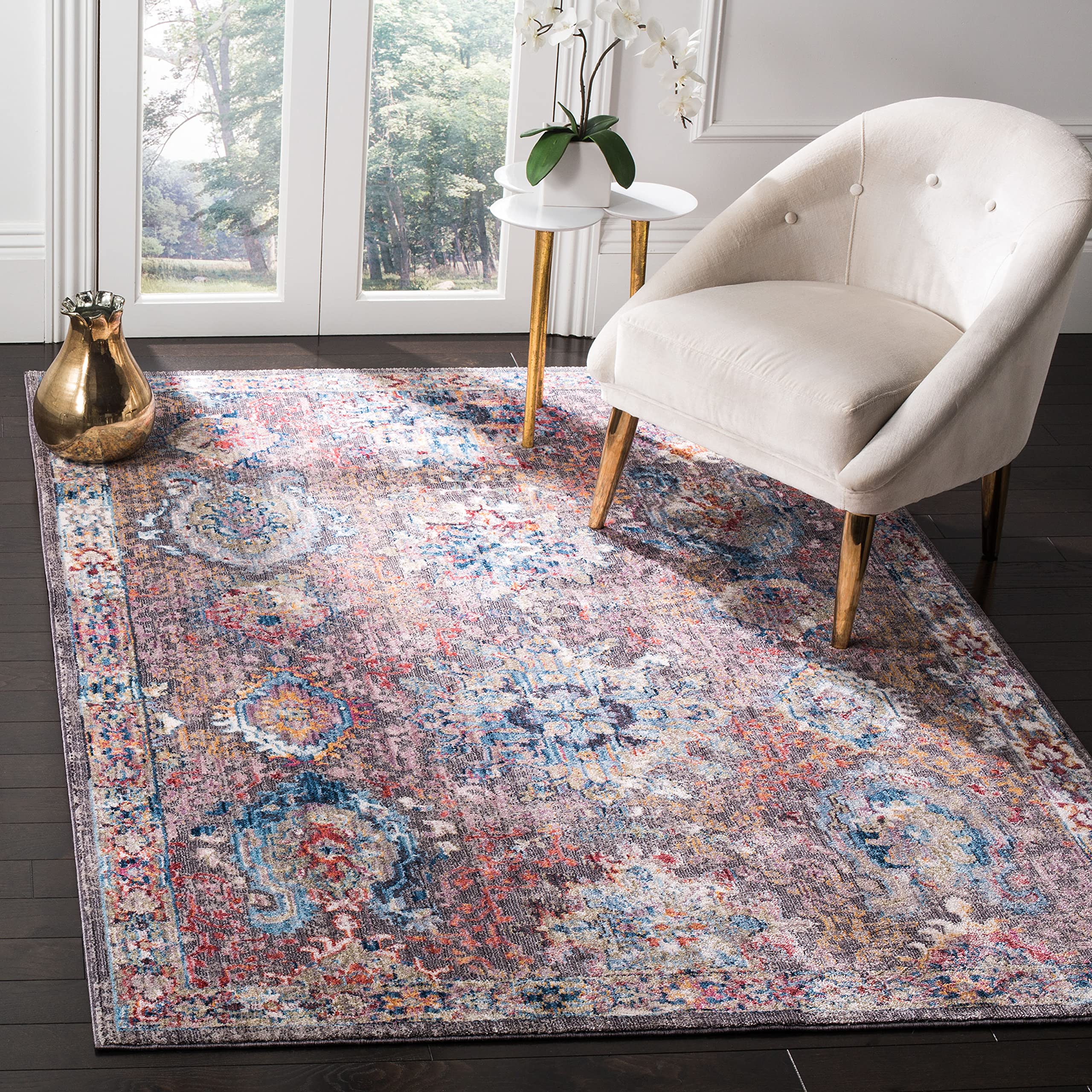 Safavieh Trendy New Transitional Indoor Woven Rectangle Area Rug, Bristol Collection, BTL340, in Dark Grey / Blue, 122 X 183 cm for Living Room, Bedroom or Any Indoor Space