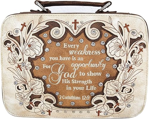 Funda de transporte con versículo bordado de las Escrituras occidentales para mujer, con correa extra, bolso cruzado (morado)