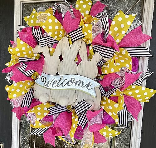 Miniatura 3 de Bunny Butt Welcome Easter Spring Deco Mesh Front Door Wreath, Home Decor Decoration, Unique Housewarming Wedding Gift, Welcome Hanger