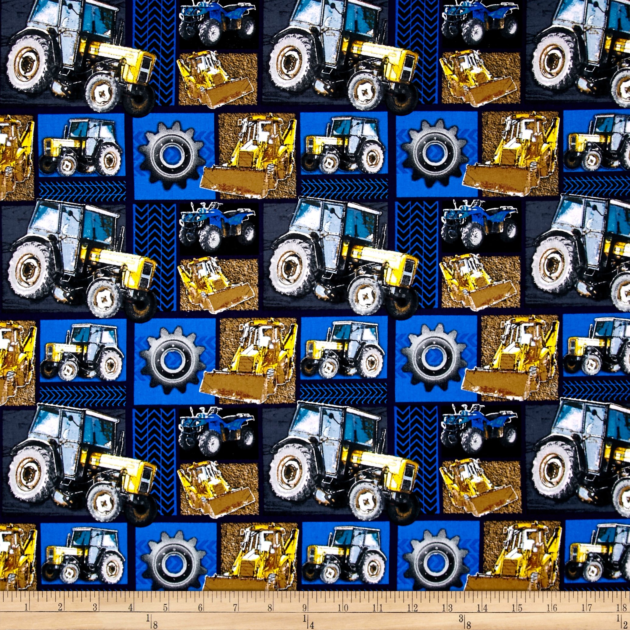 David Textiles Construction Zone Machinery Patchwork Blue/Multi Quilt Fabric By The Yard, Blue/Multicolor