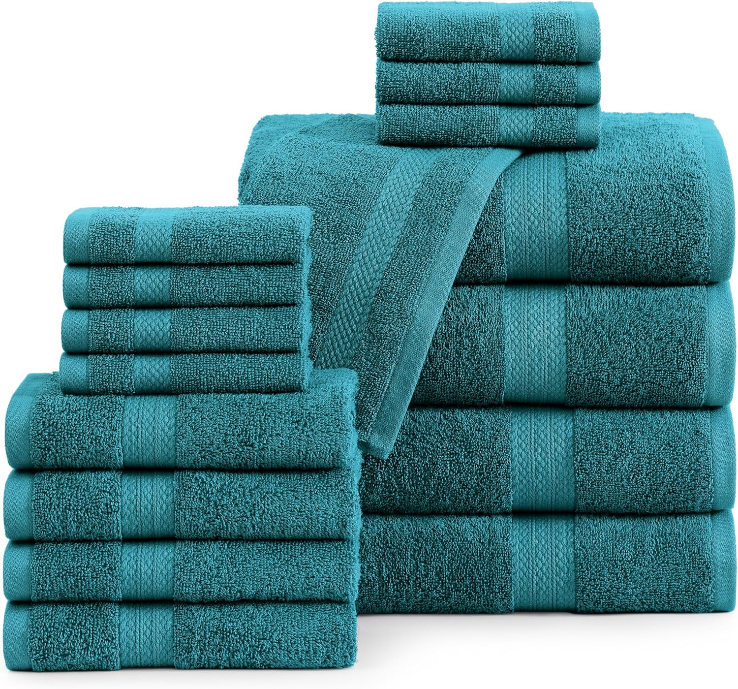 LANE LINEN 100% Cotton Luxury Bath Towel Set - 16 Pieces - Ring Spun, Quick Dry, Highly Soft &amp; Absorbent - 4 Bath Towels, 8 Washcloths, 4 Hand Towels for Bathroom - Sustainably Produced - Sea Port