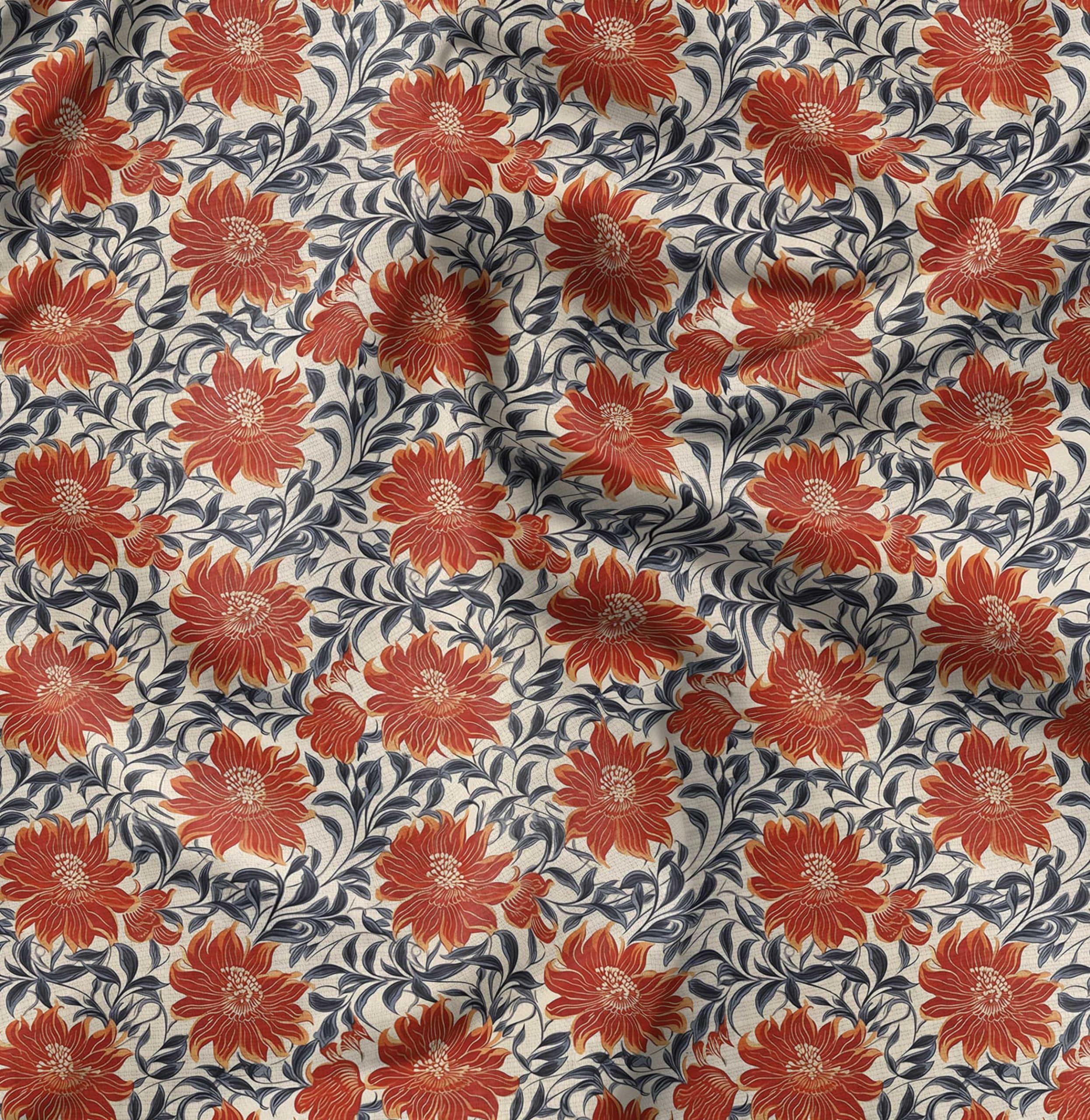 Soimoi Florals Print - Orange, Premium Cotton Cambric Fabric - Medium Weight Material for Quilting, Kurtis, Blouse, Kids Clothing, Tunic, Curtains - 42" Inch Wide, 1 Metre