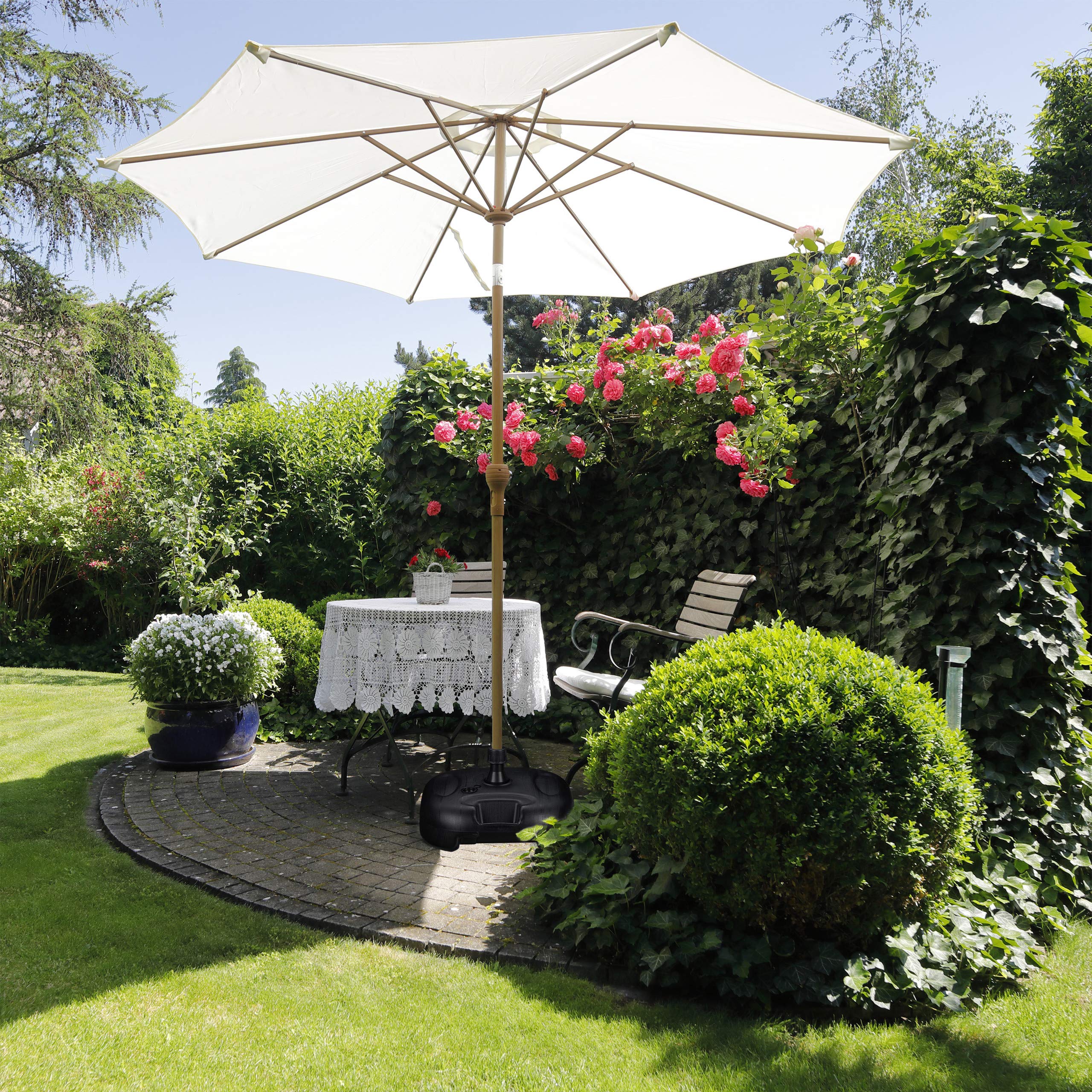 Relaxdays Support de Parasol Remplissage avec de l’Eau ou Sable, Taille Tube 25-32 mm, 44x42 cm, Pied en Plastique, Noir