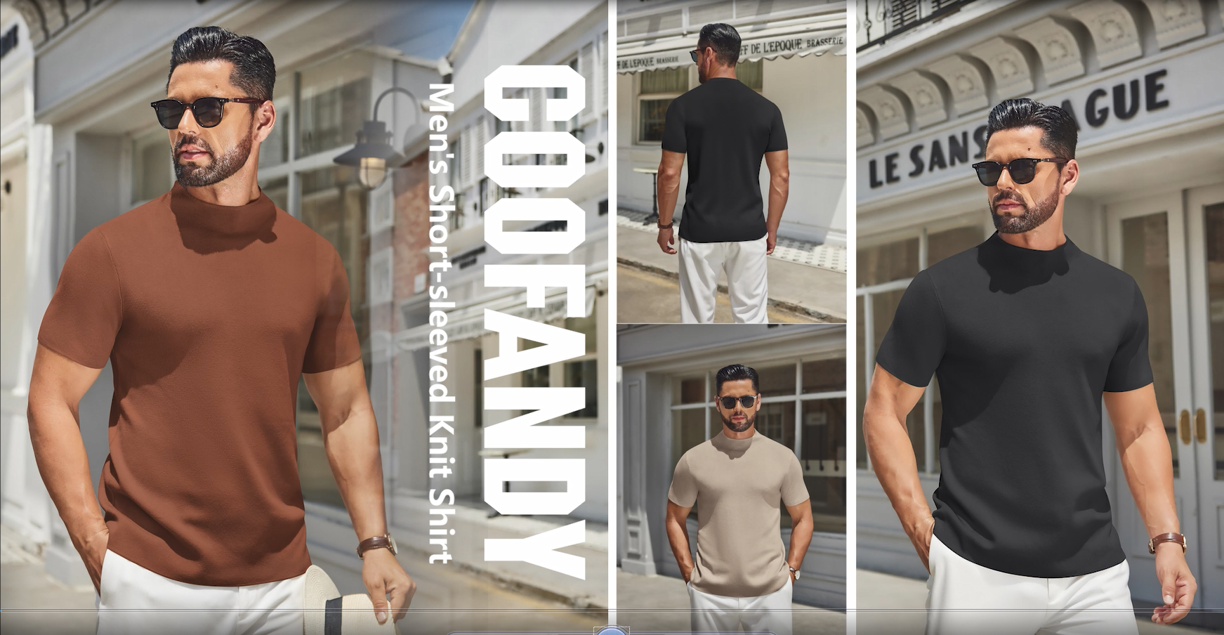 COOFANDY Mens Half Turtle Neck Sweater Short Sleeve Classic Knit