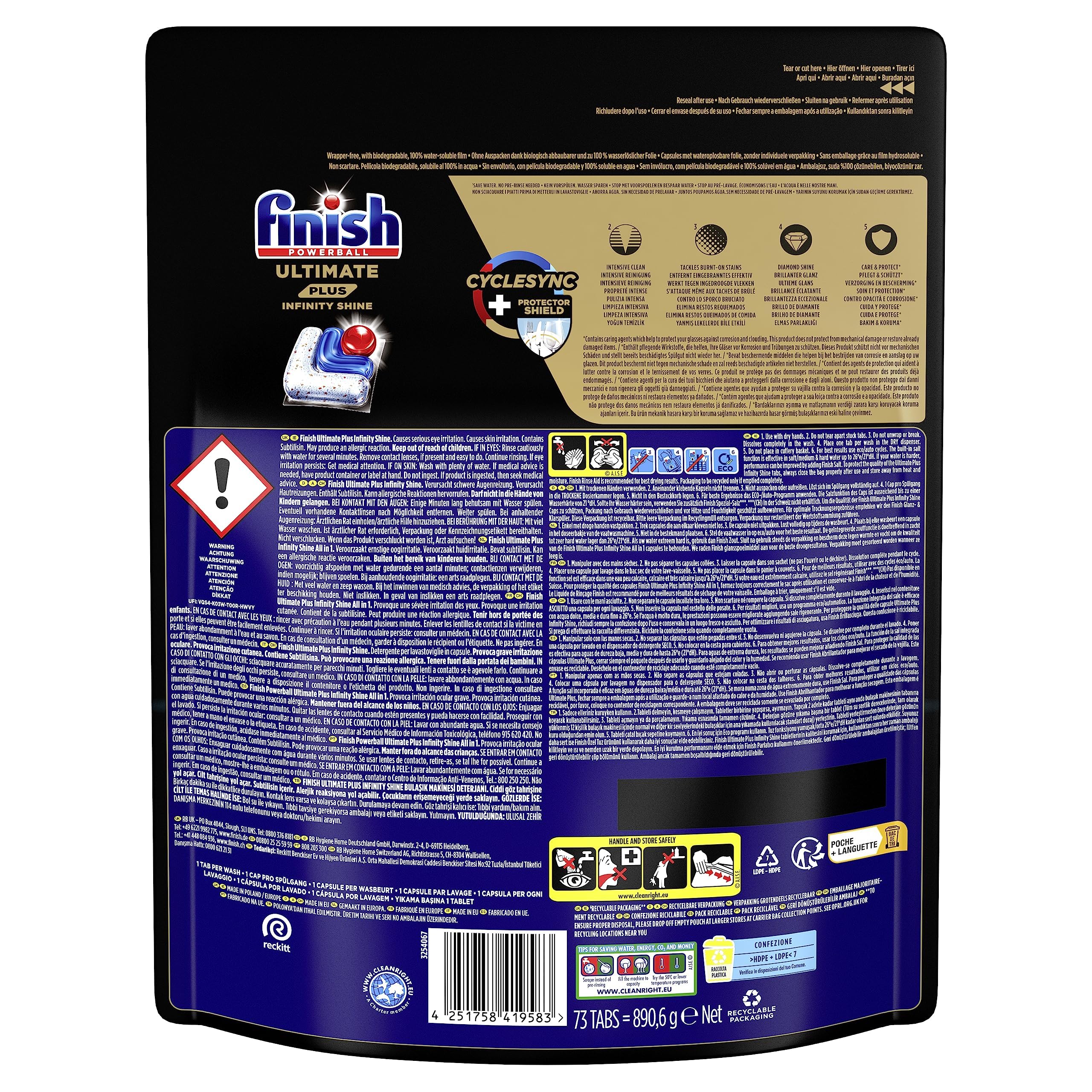 Finish Ultimate Plus Infinity Shine Pastiglie per lavastoviglie sfuse |profumo: fresco | 73 pastiglie per lavastoviglie | per una pulizia eccellente e lucentezza a diamante