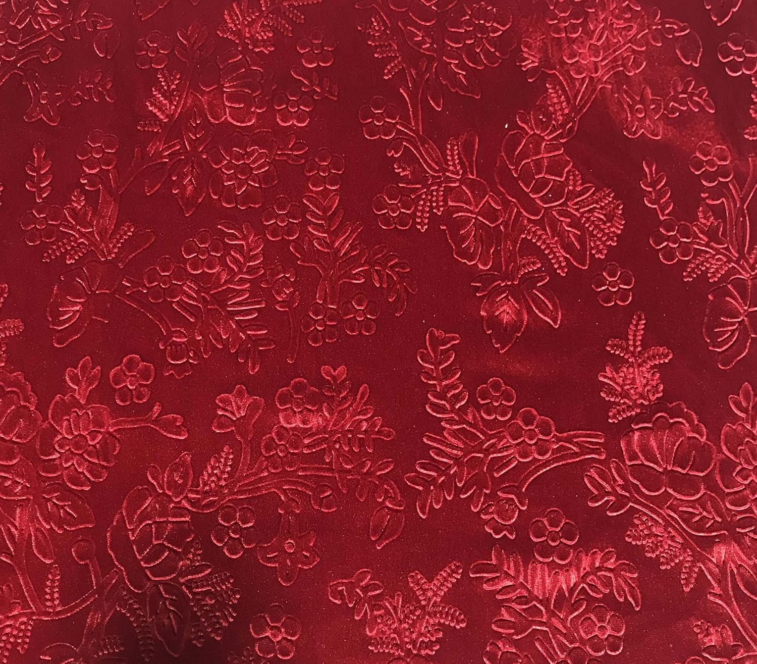 Scarlet Red Floral Branches - Embossed Stretch Poly Velvet Fabric
