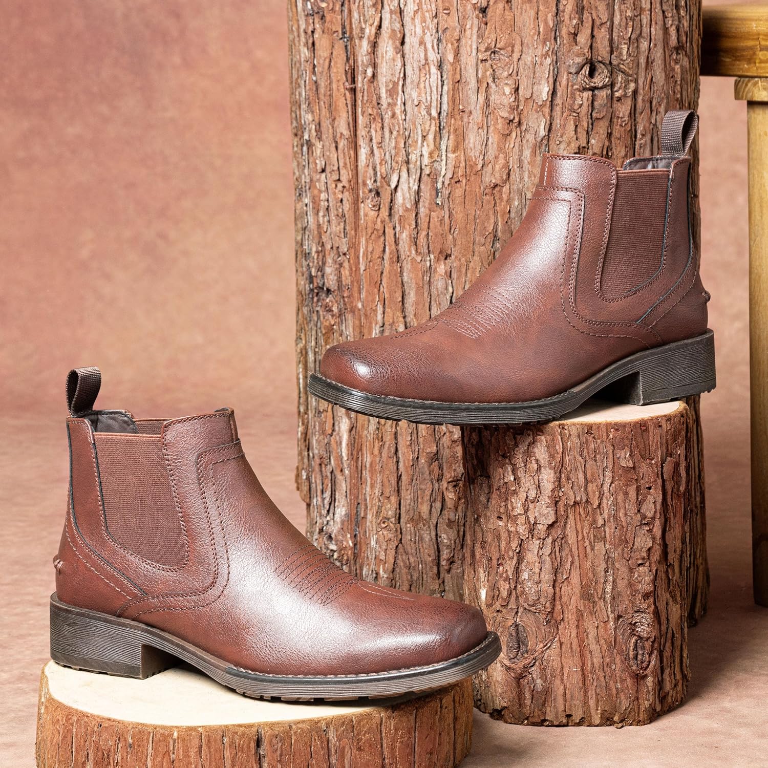 Jousen Chelsea Boots Men Square Toe Ankle Mens Dress Boots Casual Slip On Boots for Men