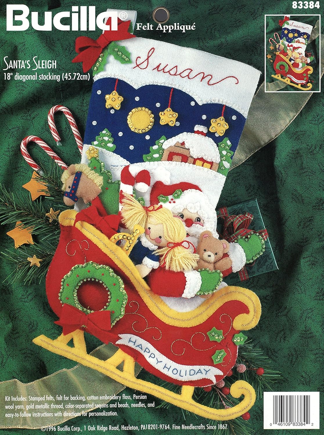 Bucilla "Santa's Sleigh" Felt Applique Stocking Kit 83384